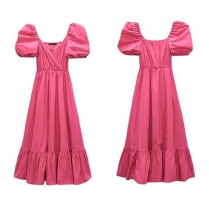Zara Pink Puff Sleeve Maxi Dress